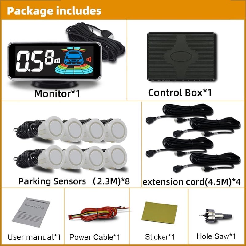 ELSNU Backup Parktronic System Car Auto Vehicle Reverse with 8 Parking Sensors kit Distance Detection LCD Distance Display Sound Warning … - Image 5